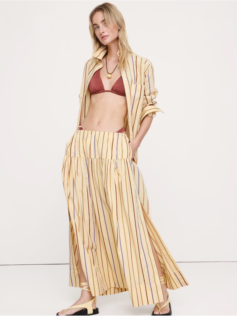 NWOT Banana Republic Yellow Striped Midi Skirt